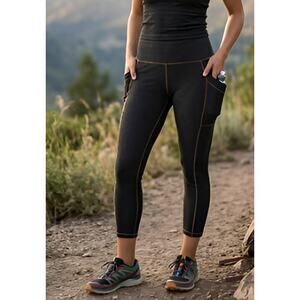 Prana Contrast Stitching Ribbed Pocket Cropped Leggings Charcoal Gray Size XL